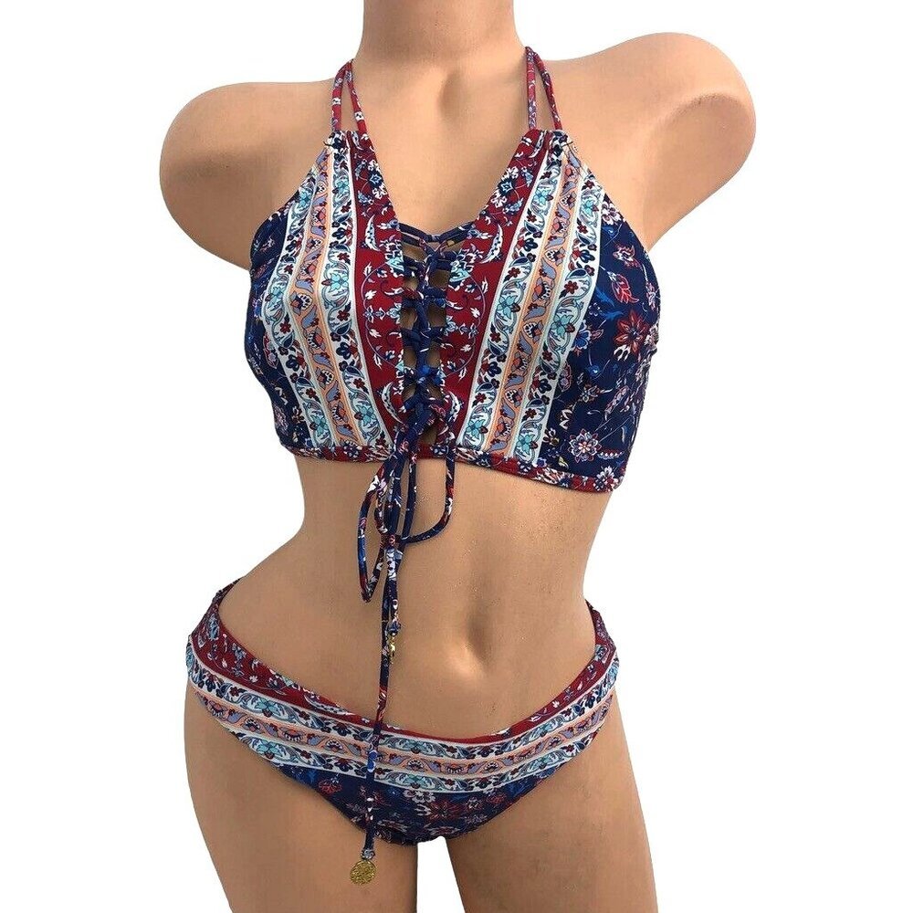 AZURA Australia Boho Multicolor Paisley‎ Print Bikini Swimsuit Set Size 6 Small